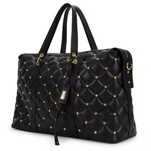 NEW BADGLEY MISCHKA Black Quilted Travel Tote Weekender Bag